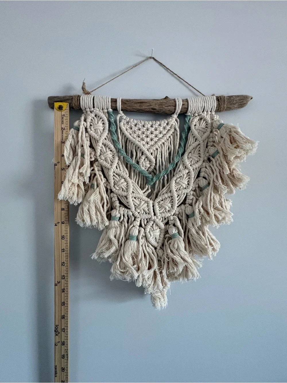 Handmade Cream and Teal Macramé Wall Hanging - Boho Home Decor